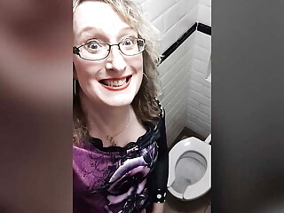 Blonde Post Op Tgirl Lisa does Piss Play in the Pub Toilets Wearing Red Leather Pants